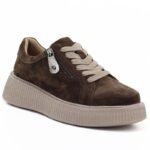 Womens leather suede platform shoes brown Jezzi 26PB18-566