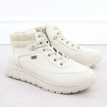 Womens leather waterproof boots cream Remonte Rieker D2V71-80 - Image 3
