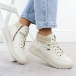 Womens leather waterproof boots cream Remonte Rieker D2V71-80 - Image 5