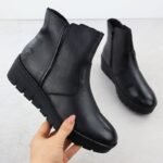 Womens leather wedge ankle boots black Rieker X9165-01 - Image 2