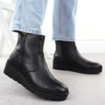 Womens leather wedge ankle boots black Rieker X9165-01 - Image 6