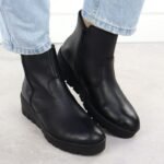 Womens leather wedge ankle boots black Rieker X9165-01 - Image 7