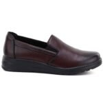 Womens leather wedge slip-on shoes, burgundy, Potocki JE19505 - Image 2