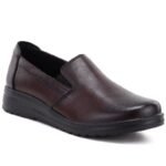 Womens leather wedge slip-on shoes, burgundy, Potocki JE19505