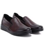 Womens leather wedge slip-on shoes, burgundy, Potocki JE19505 - Image 5