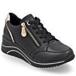 Womens leather wedge sneakers black Remonte Rieker D0T03-03