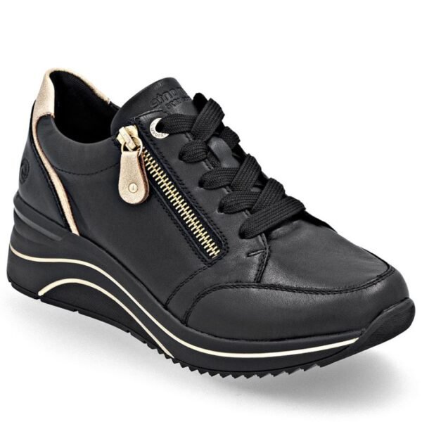 Womens leather wedge sneakers black Remonte Rieker D0T03-03