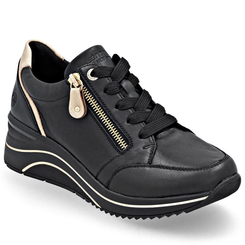 lupin-wear-ca-women-s-leather-wedge-sneakers-black-remonte-rieker-d0t03-03-3295444 Womens leather wedge sneakers black Remonte Rieker D0T03-03 - Image 1