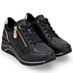 Womens leather wedge sneakers black Remonte Rieker D0T03-03 - Image 4