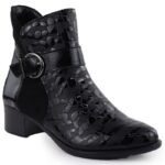 Womens patent leather ankle boots with heels, black Remonte Rieker R5188-02