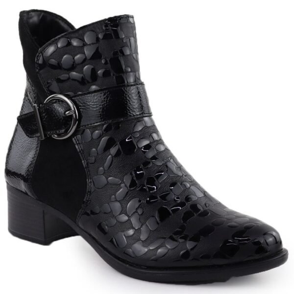 Womens patent leather ankle boots with heels, black Remonte Rieker R5188-02