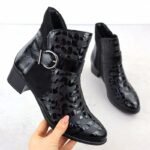 Womens patent leather ankle boots with heels, black Remonte Rieker R5188-02 - Image 2