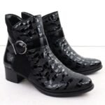 Womens patent leather ankle boots with heels, black Remonte Rieker R5188-02 - Image 3