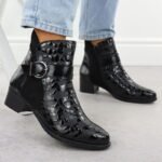 Womens patent leather ankle boots with heels, black Remonte Rieker R5188-02 - Image 6