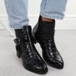 Womens patent leather ankle boots with heels, black Remonte Rieker R5188-02 - Image 7