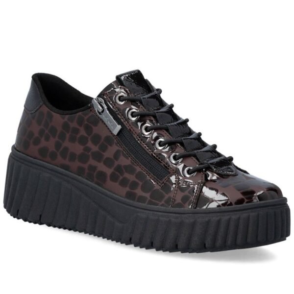 Womens patent leather sneakers crocodile brown Rieker N2555-25