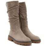 Womens warm, crinkled suede boots, beige M.Daszyński SA259-3 - Image 4